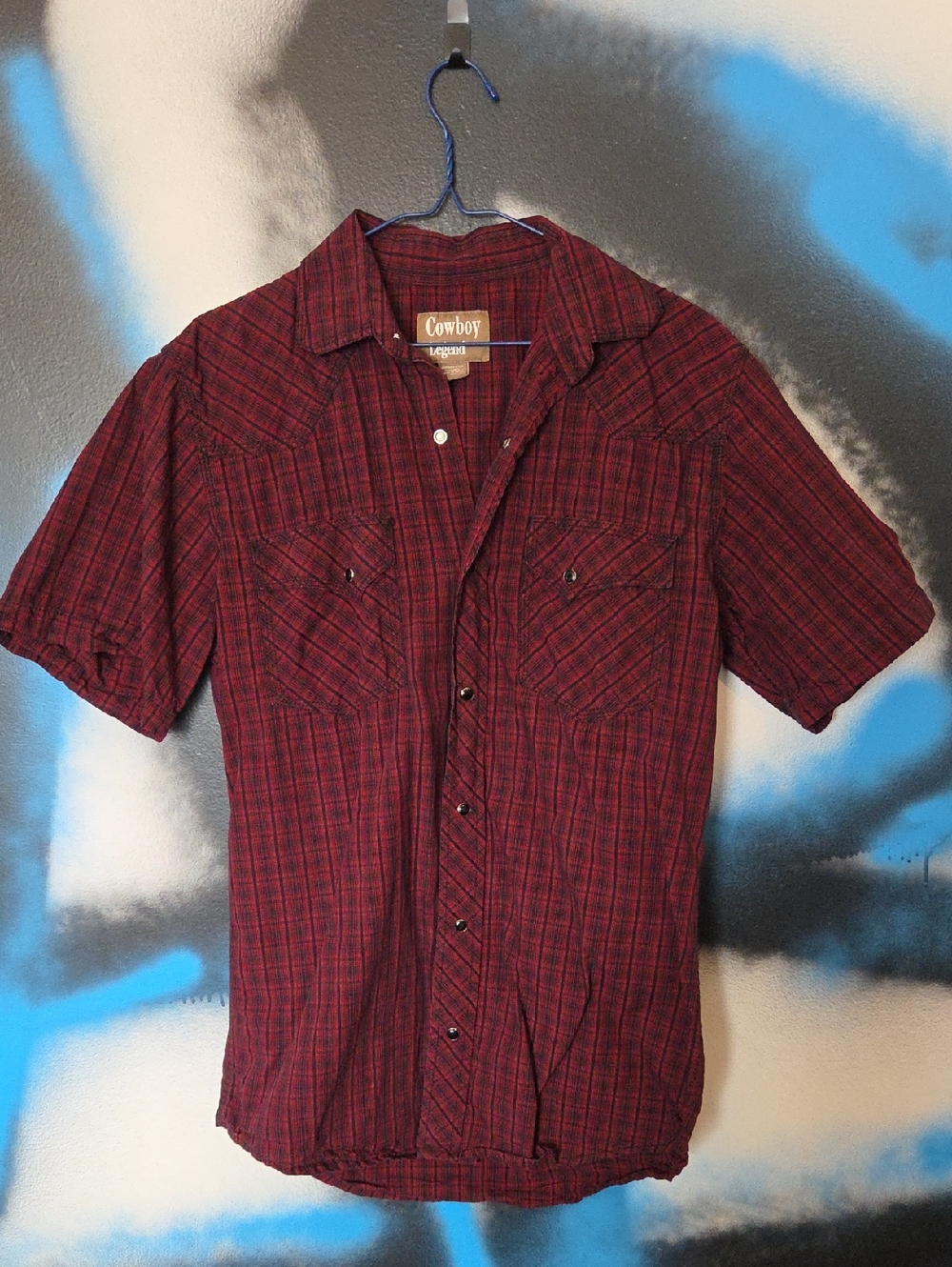 Cowboy Legend Men’s Short-Sleeve Red Plaid Snap Button-Down Shirt